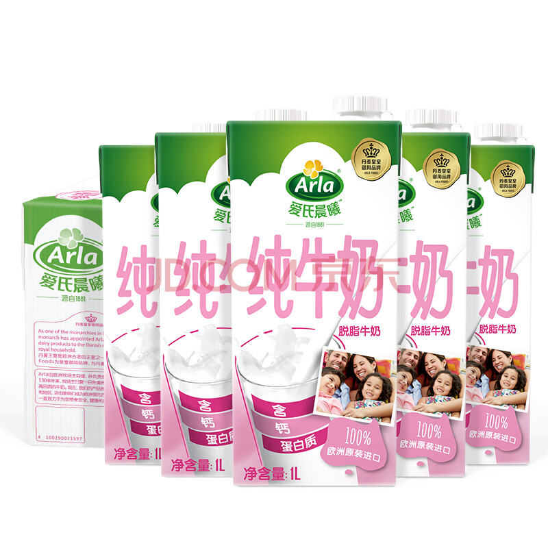 Arla 爱氏晨曦 脱脂牛奶 1L 12盒 *2件