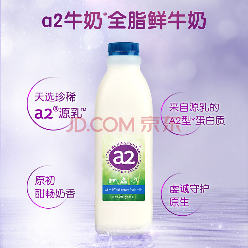 a2牛奶全脂儿童鲜牛奶1L 低温巴氏杀菌 孕妇奶  原装进口