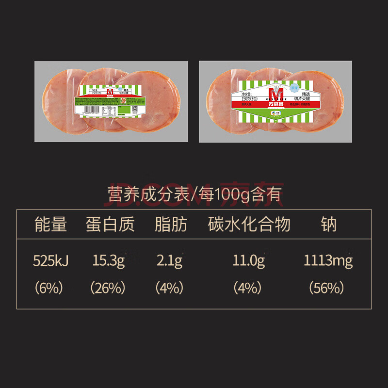 万威客精选切片火腿 原味150g/9片 早餐三明治火腿片 午餐肉 烧烤食材