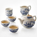 思喜900ml景德镇陶瓷提梁壶茶具 竹制茶托盘套装 黄金藤吉祥套组