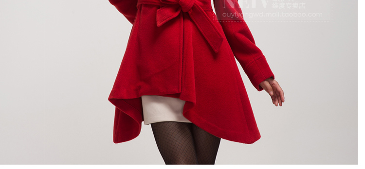 欧伊洋2011 新款羊绒羊毛呢大衣 腰带装饰DZ