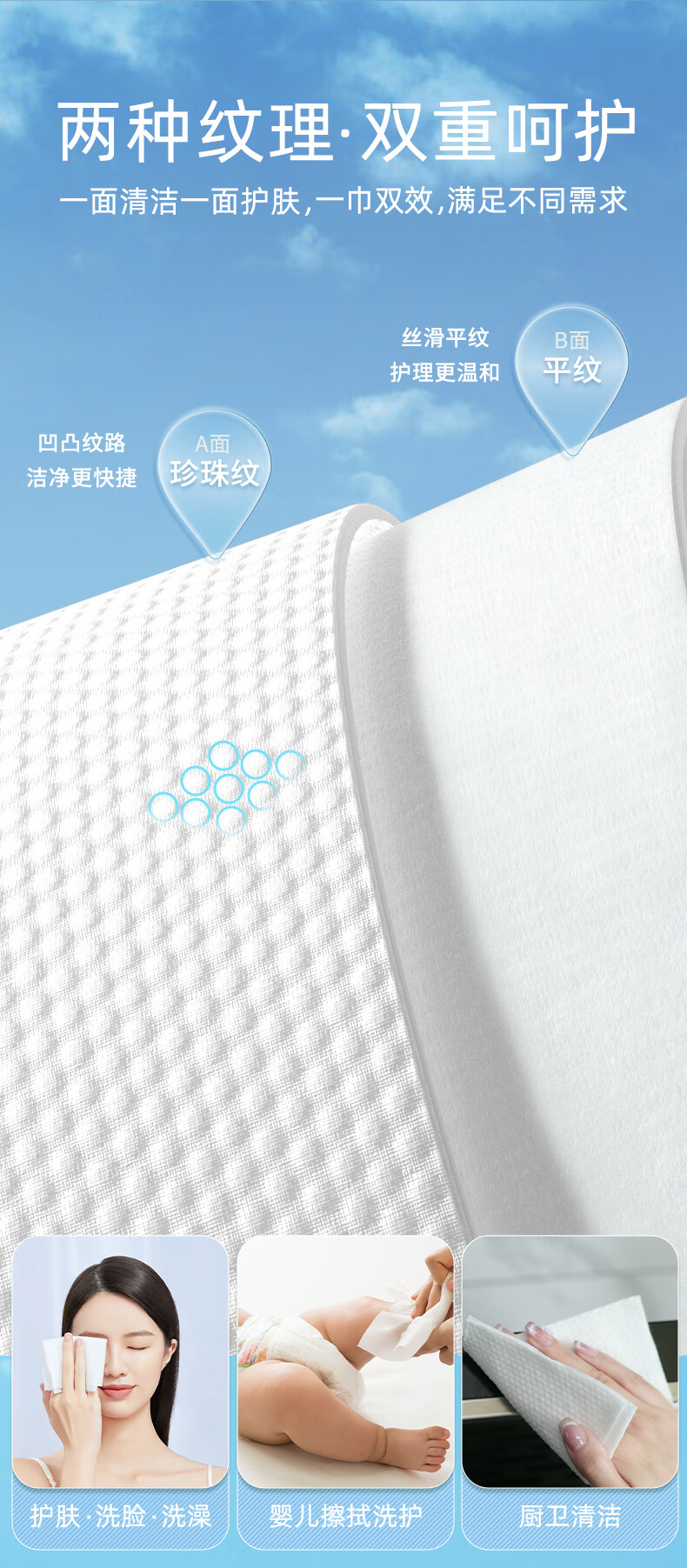 兰家悬挂式一次性洗脸巾抽取式加厚大号珍珠纹擦脸巾家庭装超大包 巨无霸【一包顶10包】超厚可悬挂 【95%】3提超大包共1500g