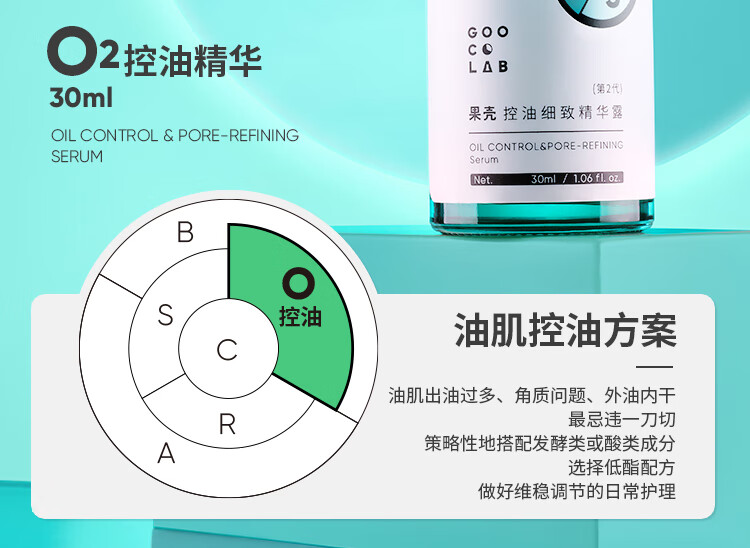 果壳 控油细致精华露第二代精华液男女通用补水提亮抛光油皮粗大 【内外控油】控油精华