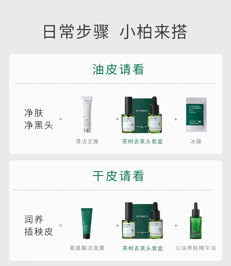 柏翠丝（Bytree's） 茶树去黑头套装清洁收细毛孔黑头收割机闭口精华鼻贴