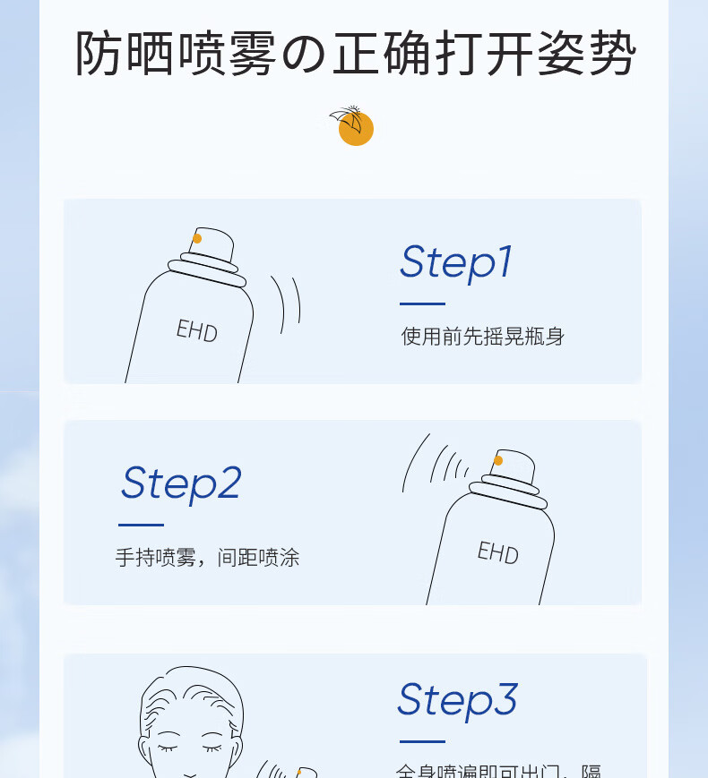 EHD 美萃水润隔离防晒瓶喷雾SPF50PA+++防晒喷雾户外脸部男女全身 69.9/支 防晒喷雾单瓶装*150ml