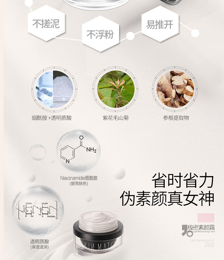 极密（SKIN MATCH） 素颜霜女懒人男士学生裸妆素颜霜保湿补水提亮肤色滋润霜 水光肌素颜霜50g