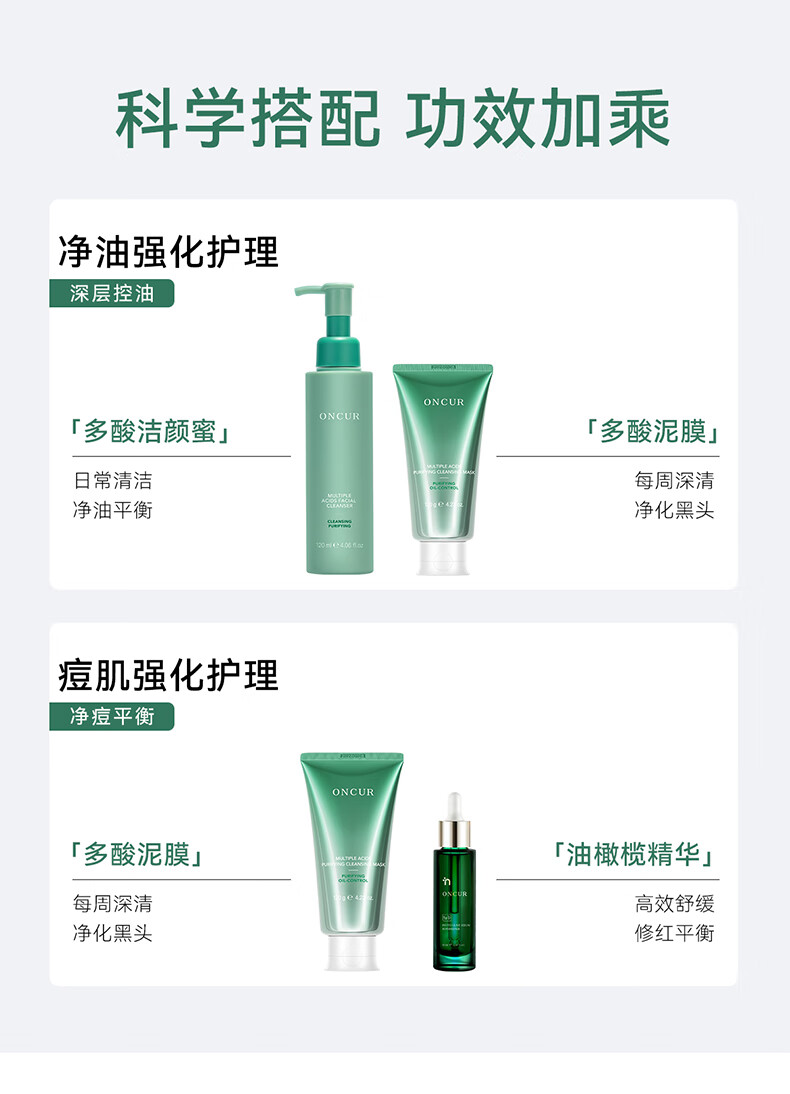 安修泽（ONCUR）清洁泥膜 水杨酸果酸涂抹面膜深层清洁毛孔控油去黑头白泥 组套装240g