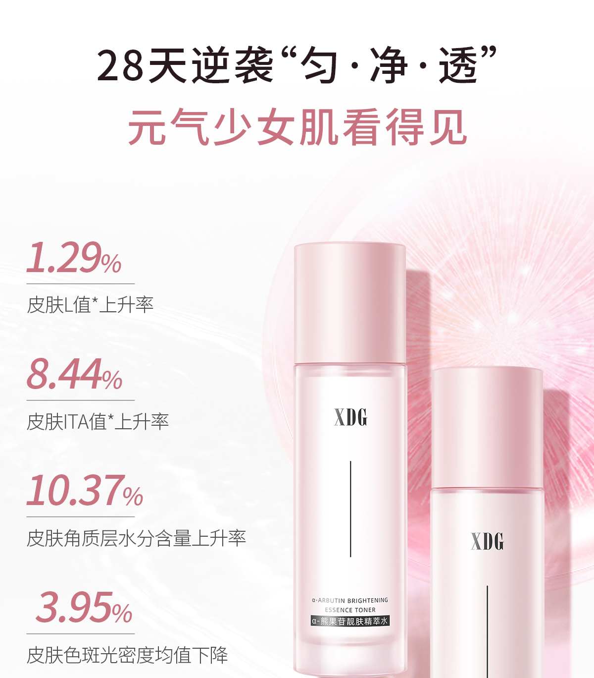 XDG α-熊果苷发光靓肤精萃水乳套装补水保湿精华油皮护肤品女 熊果苷水100ml+熊果苷乳100g