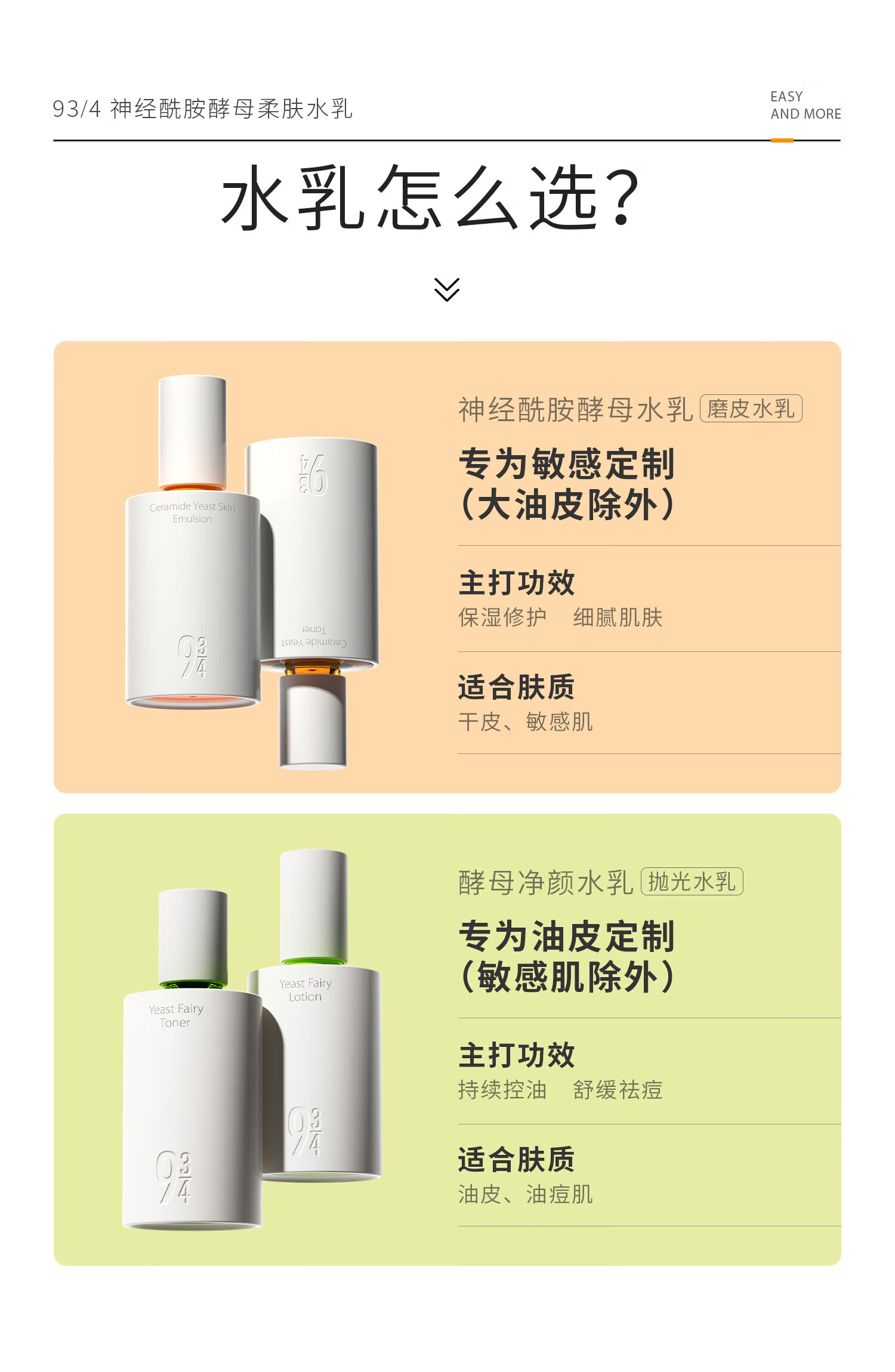 934神经酰胺酵母柔肤磨皮水乳液洗面奶补水保湿护肤套装943男女适用 油皮肤质【柔肤水+清爽柔肤乳】