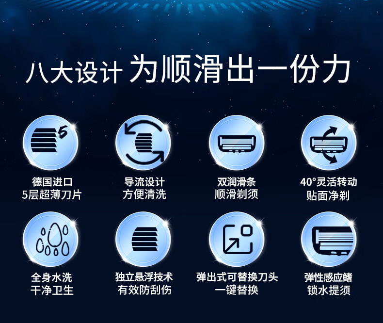 新合立5层进口刀片男士手动剃须刀防刮伤悬浮刀片导流设计多刀头 净智9刀头 【干净彻底】