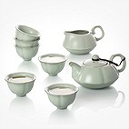 思喜900ml景德镇陶瓷提梁壶茶具 竹制茶托盘套装 黄金藤吉祥套组