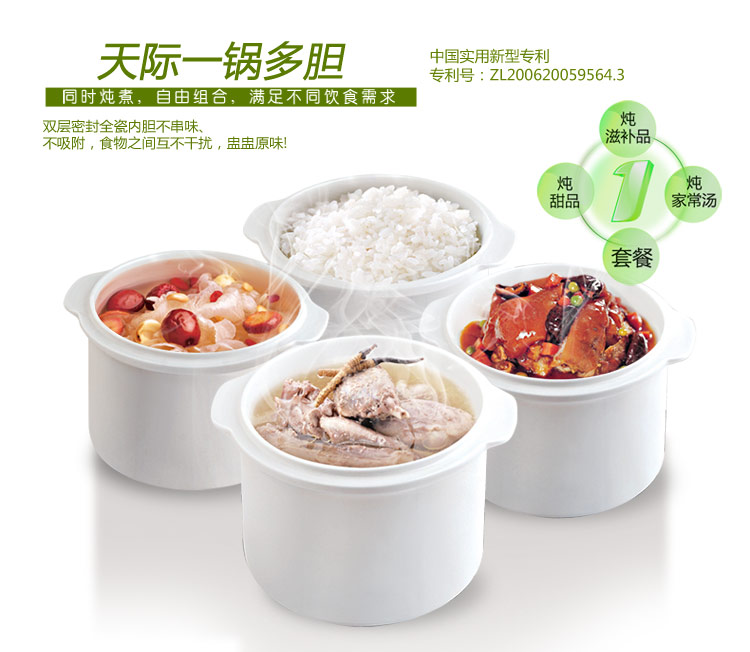 天际(TONZE)DGD–23GWG电炖锅电炖盅2.3L1锅4胆