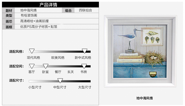 爱尚家 客厅装饰画现代有框画卧室餐厅玄关墙画沙发背景墙挂画 K-1124-A-B-C-D 40X40厘米一套