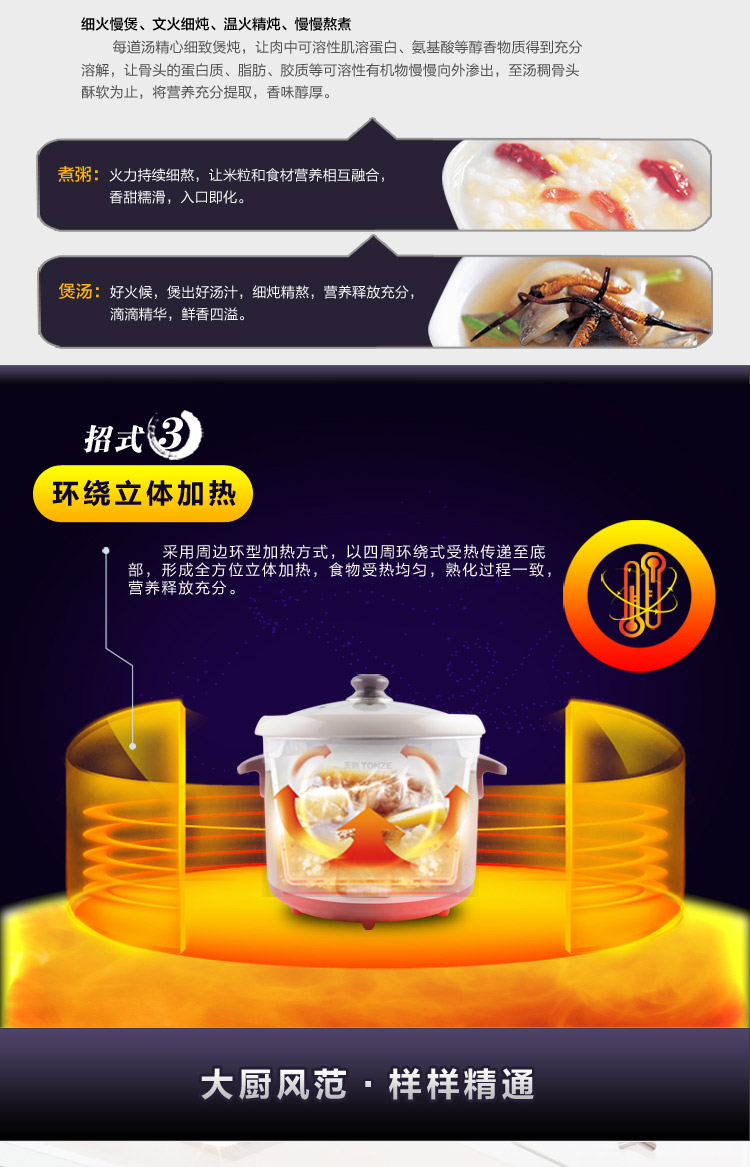 
                                        天际(TONZE)DDG-W320N电炖锅煲汤锅2L                