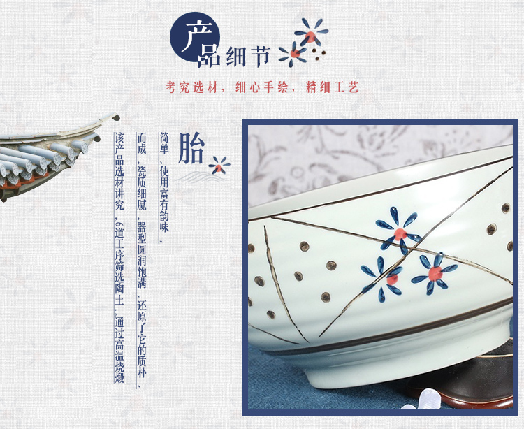 
                                        山田烧汤碗 陶瓷碗(7英寸)釉下彩日式面碗大汤碗(1只装) 星点                