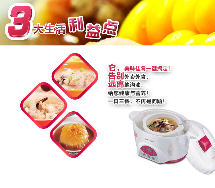 
                                        
                                        天际(TONZE)电炖锅隔水炖 煮粥煲汤BB粥DGD10-10QWG 1L                