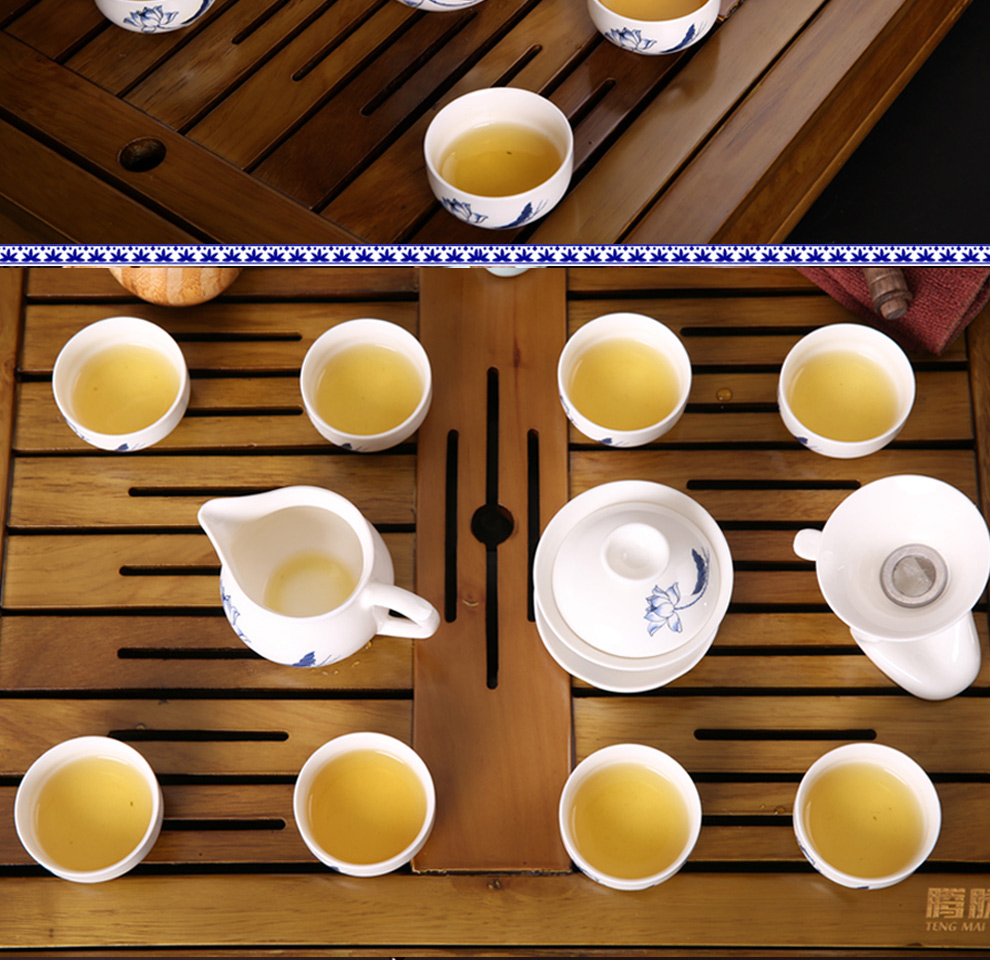 
                                        香自吟 定窑白瓷茶具套装全套简约整套陶瓷功夫茶具盖碗茶壶茶杯公道杯茶滤家用套装泡茶具10头 定窑手绘墨竹10头茶具套组                