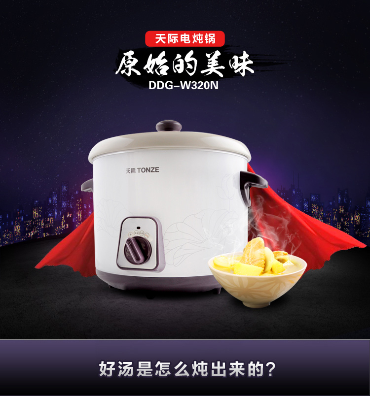 
                                        天际(TONZE)DDG-W320N电炖锅煲汤锅2L                