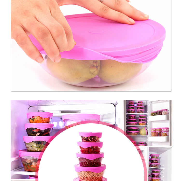 
                                        
                                                            美之扣 硅胶保鲜盒硅胶厨房密封盒食品盒储物罐饭盒5件套                
