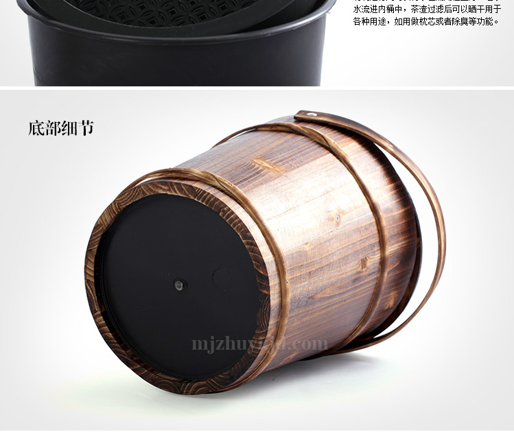 茗匠 功夫茶具配件 茶桶 带滤网 茶水桶  一桶文明 竹制茶桶