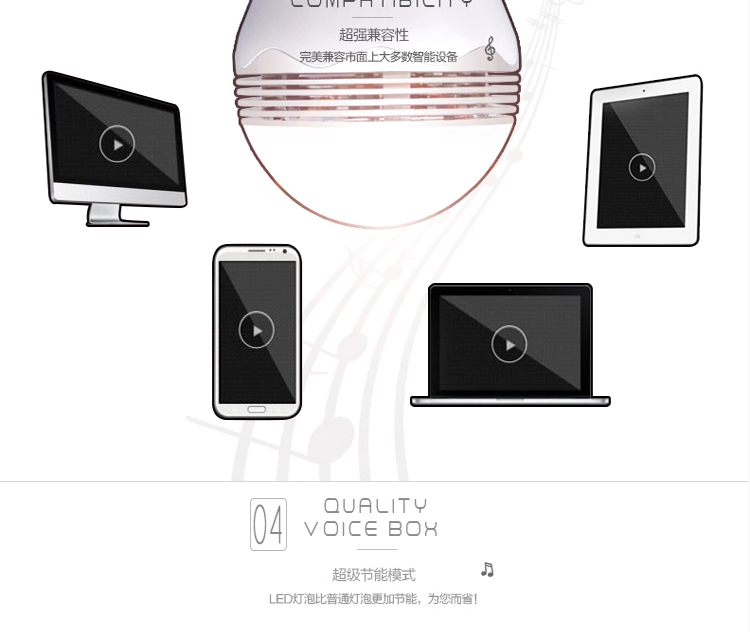 洲明翰源蓝牙3.0音乐球泡灯E27螺口节能LED灯泡光源5W超亮 蓝牙音乐球泡灯