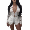 Fashion Two Piece Set White Lace Hollow Out Long Sleeve Clothing Set Women Tracksuits Coat Top and Shorts Plus Size S-XXL children s clothing set 2017 lovely girls long sleeve dot shirt trousers 2 pcs sets l028