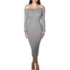Мода с длинным рукавом с плечом Slash Neck Sexy Club Women Dress Slim Bodycon Вязаные свитера длиной до колена вечерние платья футболка однотонная с открытым плечом