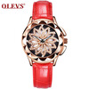 OLEVS Brand Luxury Women Watches Gold hollow out Красивый дизайн Кварцевые женские часы Red Leather Clock Wristwatch Luminous