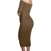 Мода с длинным рукавом с плечом Slash Neck Sexy Club Women Dress Slim Bodycon Вязаные свитера длиной до колена вечерние платья футболка однотонная с открытым плечом