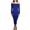 Мода с длинным рукавом с плечом Slash Neck Sexy Club Women Dress Slim Bodycon Вязаные свитера длиной до колена вечерние платья футболка однотонная с открытым плечом