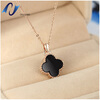 Four-leaf blade grass necklace female black Korean jewelry trade fashion accessories titanium steel rose gold short box chain men s jewelry bible cross black tungsten steel ring fashion accessories 8mm width