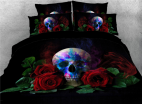 Skull with Red Roses Printed 3D 4-Piece Bedding Sets