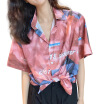 Blusas De Verano Para Mujeres Blusa Retro Estampado De Dibujos Animados Solapa De Manga Corta Delgada Hebilla única Blusa Casual Kimono