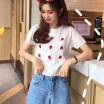 Korean Style Sweet Knit Strawberry Printed Simple Casual Comfortable Womens Tops