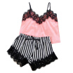 Womens Pajamas Set Two-piece Sexy Exotic Pajamas Lace Stitching Sexy Sling Vest Striped Sleeveless V-neck Tops Shorts