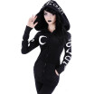 Women Halloween Hoodies Zip-up Letters Symbols Long Sleeves Hooded Sweatshirt Outwear Cosplay Costume