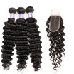 Ishow 8A Deep Wave Human Hair 3 Bundles with 24 Lace Closure Brazilian Hair Bundles with Closure