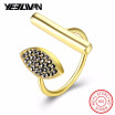 Fashion Brand Geometric Opening Rings for Women 925 Sterling Silver Black Crystal Gold Adjustable Rings Geometry Model Jewelry