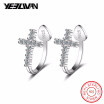 Exquisite Cross Ear Clip 925 Sterling Silver Small Crystal Earrings for Women Korean Style Cuff Earrings Fashion Girls Jewelry