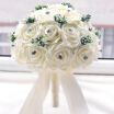 Elegant Ivory Satin Rose Crystal Bridal Bouquet with Artificial Babys Breath&Hand Made Diamond Roses Valentines Gift Wedding