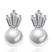 Classic Cubic Zirconia Crown Stud Earrings For Women Imitation Pearl Fashion Party Jewelry Gift Accessories WHK04