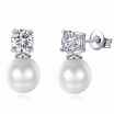 Classic Cubic Zirconia Stud Earrings For Women Simulated Pearl Anniversary Fashion Jewelry Lovers Gift WHE4