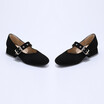 IDIFU Womens Fashion Faux Suede Square Toe Buckle Strap Low Block Heel Mary Jane Pumps Shoes