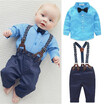 Toddler Baby Boy Bow Tie Plaid ShirtSuspender Pants Trousers Outfits 2pcs
