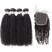 Brazilian Remy Human Hair Weave Kinly Curly Hair 4pcs Bundles with Closure Virgin Cheap Extensions