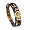 Fashionable Bronze Alloy Buckles Zodiac Signs Bracelet Punk Leather Bracelet Wooden Bead & Black Hematite Lover Charm Jewelry
