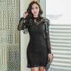 Elegant Chiffon Patchwork Lace Pencil Dress Black Vintage Knee Length Women 2018 Sexy Club Party Office Vestidos