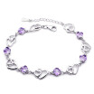 Purple Cubic Zirconia Charm Bracelets Heart Bride Fashion Party Jewelry Gifts Elegant Accessories D01