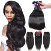i-Dishy Hair Product High Quality 8A Brazilian Virgin Hair Straight 3 Bundles With 1 Closure Natural Color Human Hair Bundles