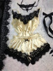 2pcs Women Sexy Satin Lace Sleepwear Babydoll Lingerie Nightdress Pajamas Set
